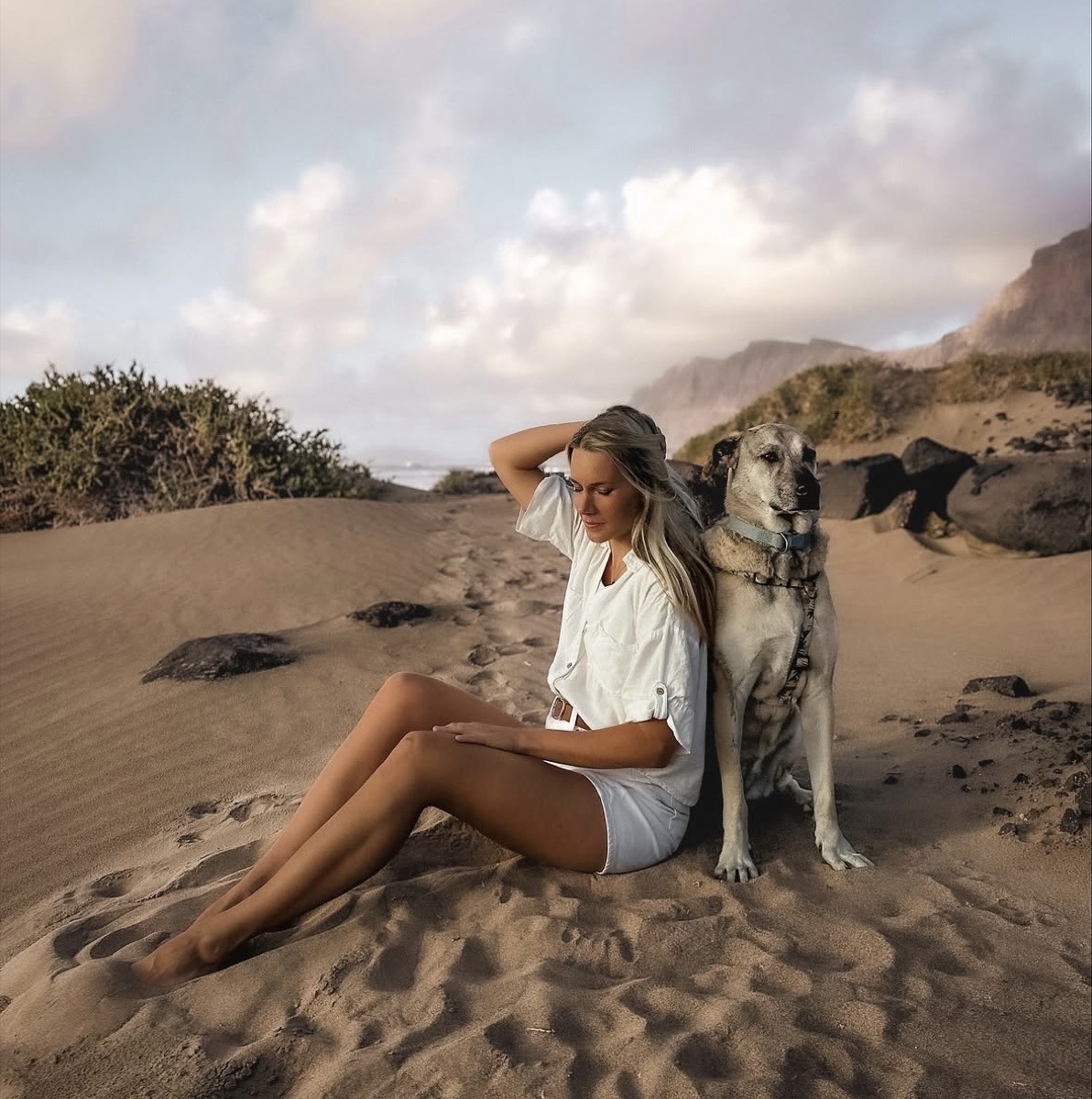 Noemi and one of her dogs on Lanzarote