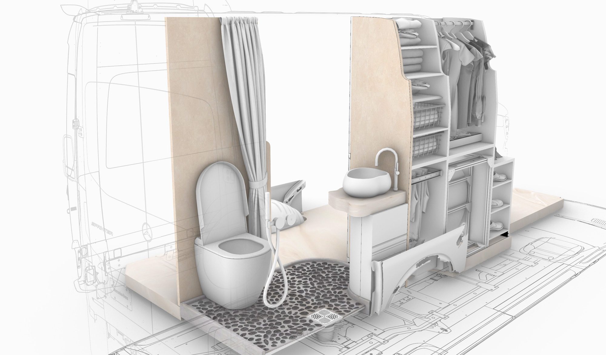 Schizzo di design del bagno di Ananya, secondo studio