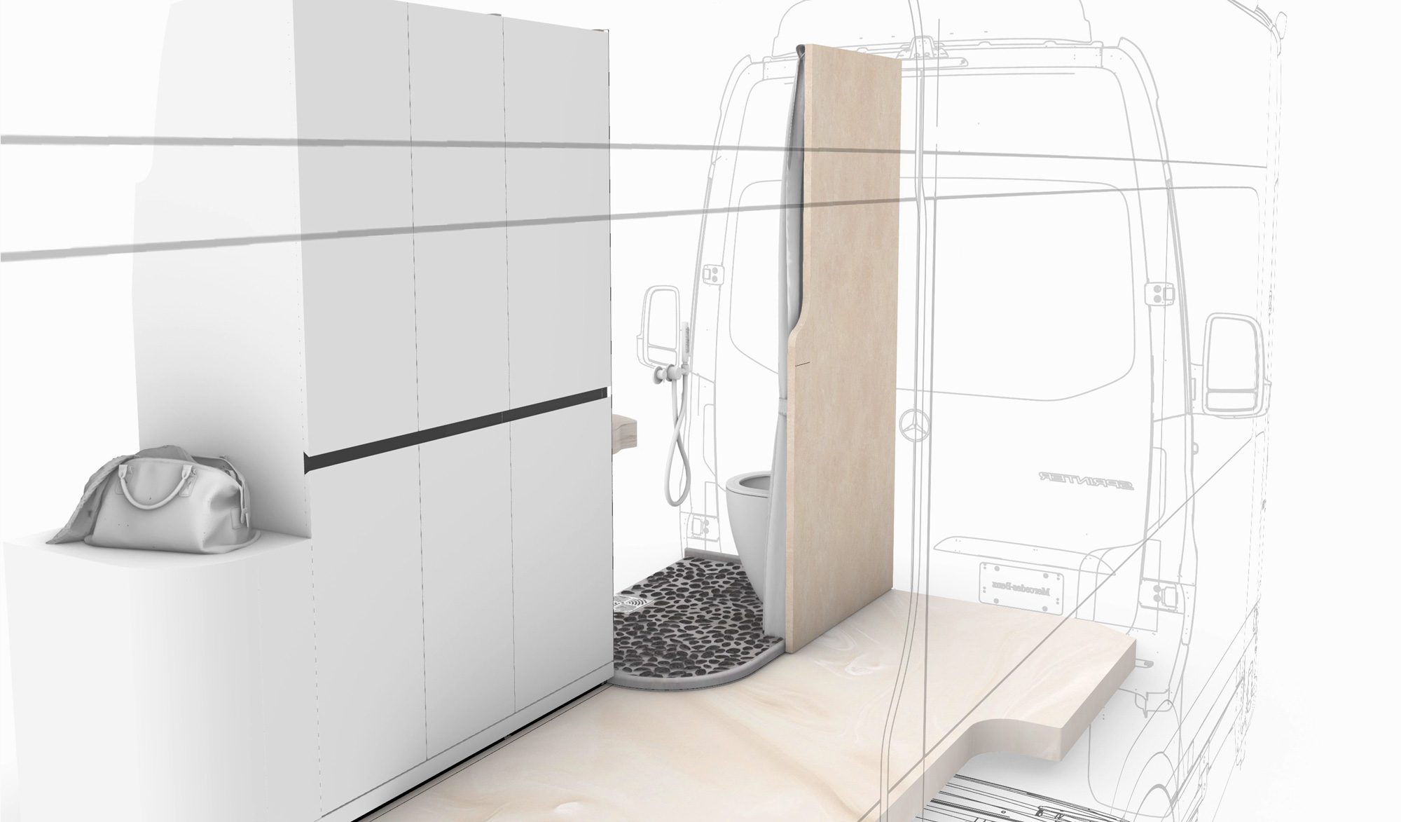 Schizzo di design del bagno di Ananya, terzo studio