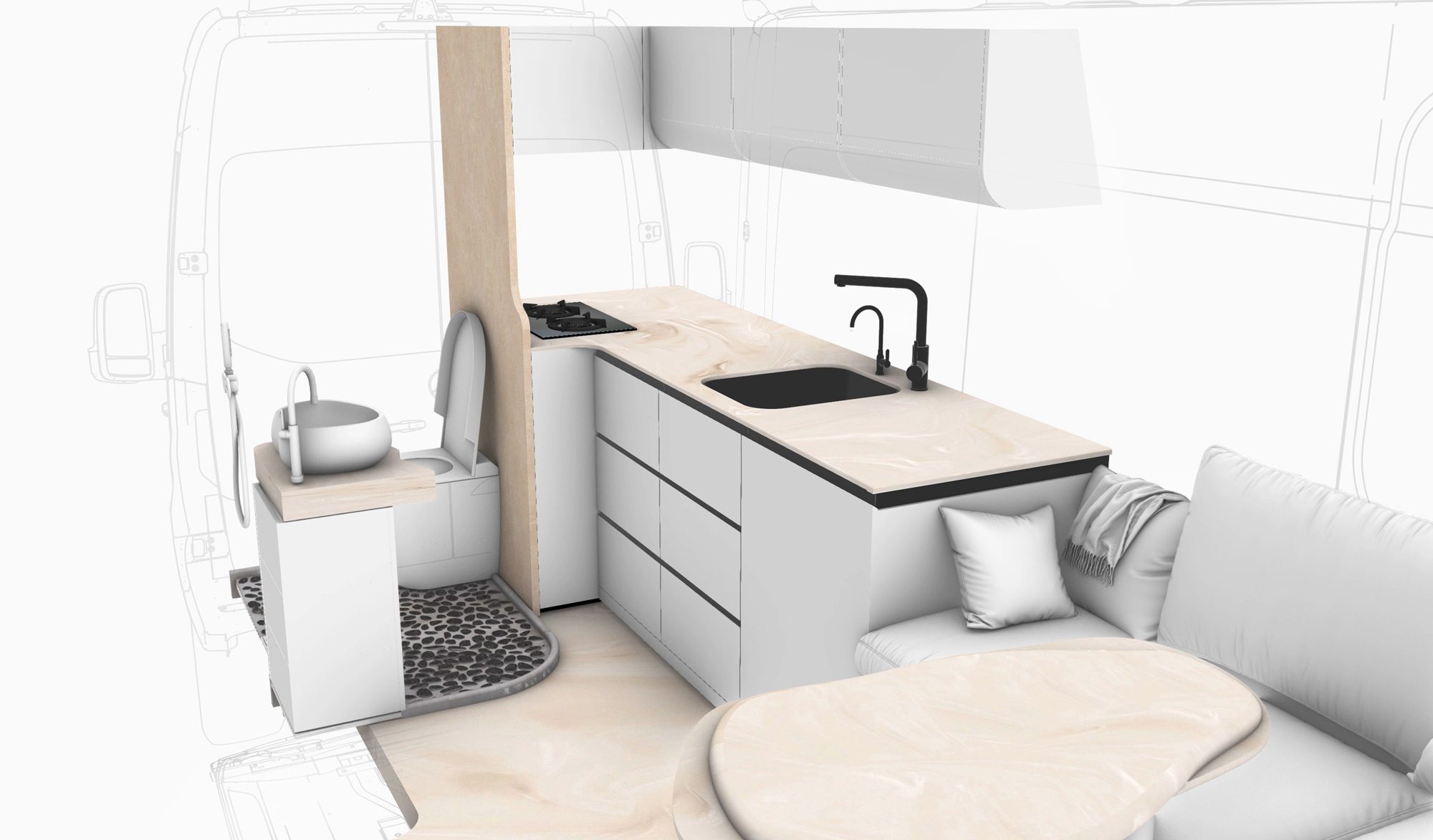 Schizzo di design della cucina di Ananya, primo studio