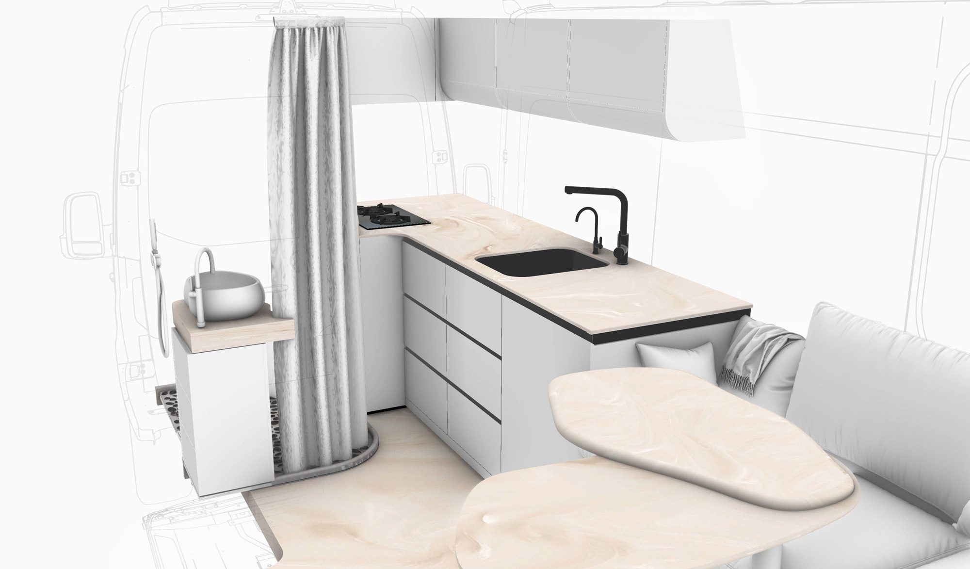 Schizzo di design della cucina di Ananya, terzo studio