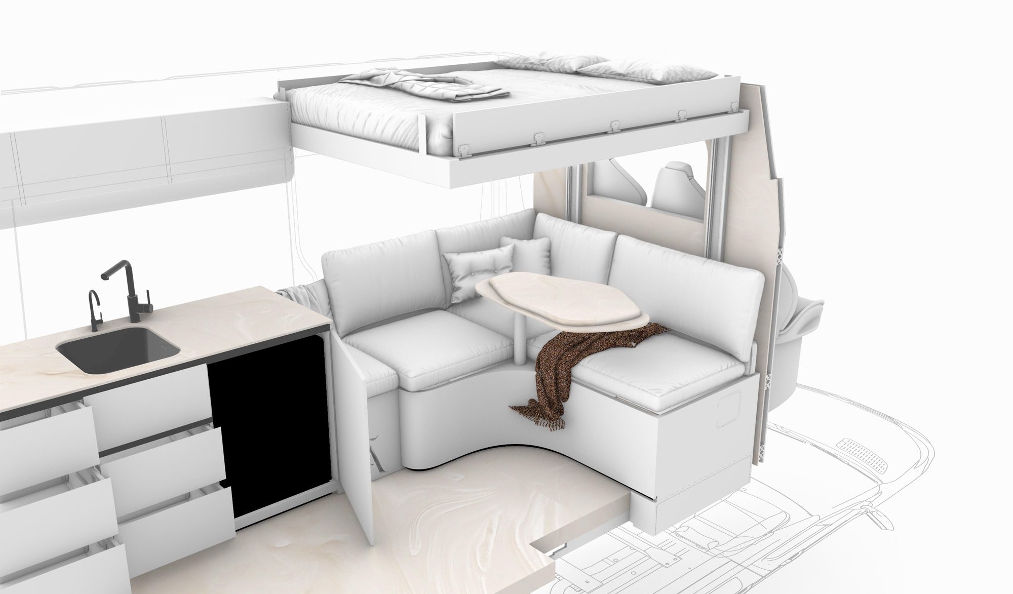 Schizzo di design della seduta lounge di Ananya, terzo studio