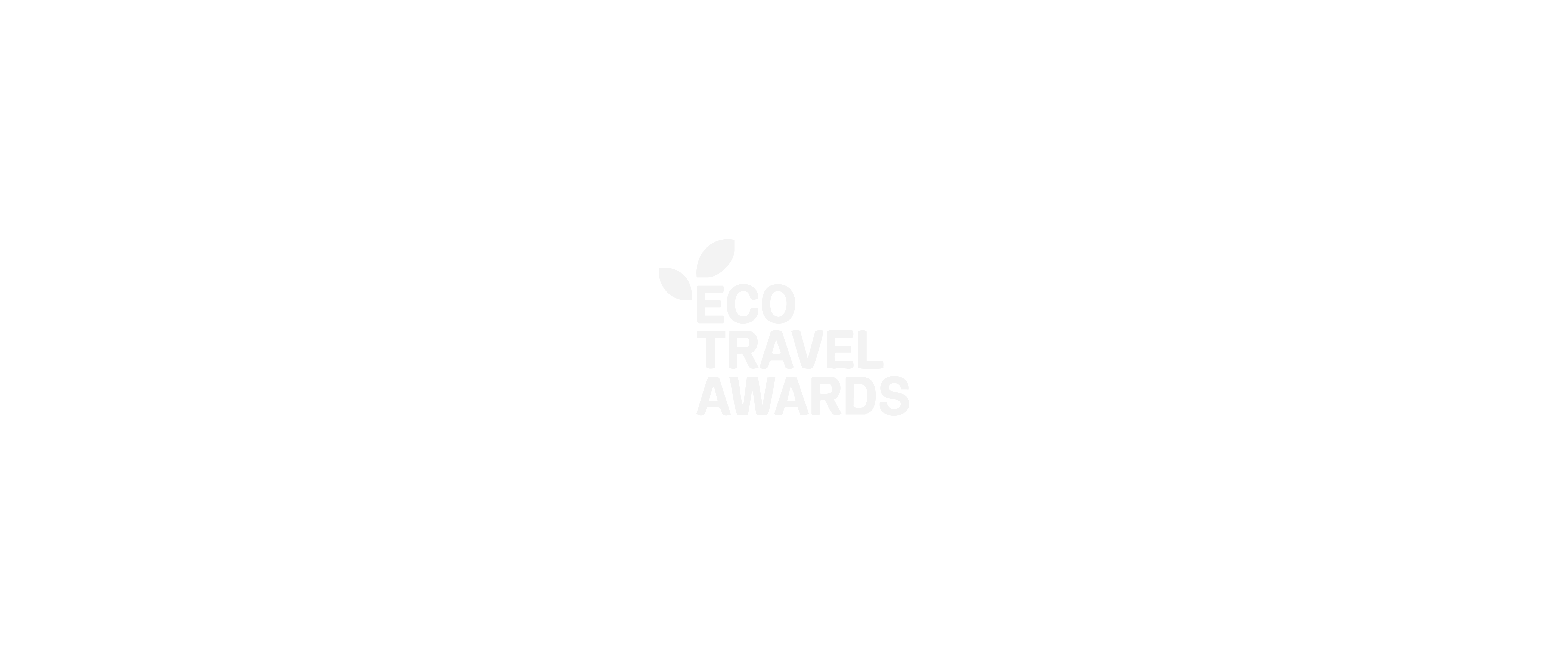 Eco Travel Awards logo with two leaves above the text on a black background.