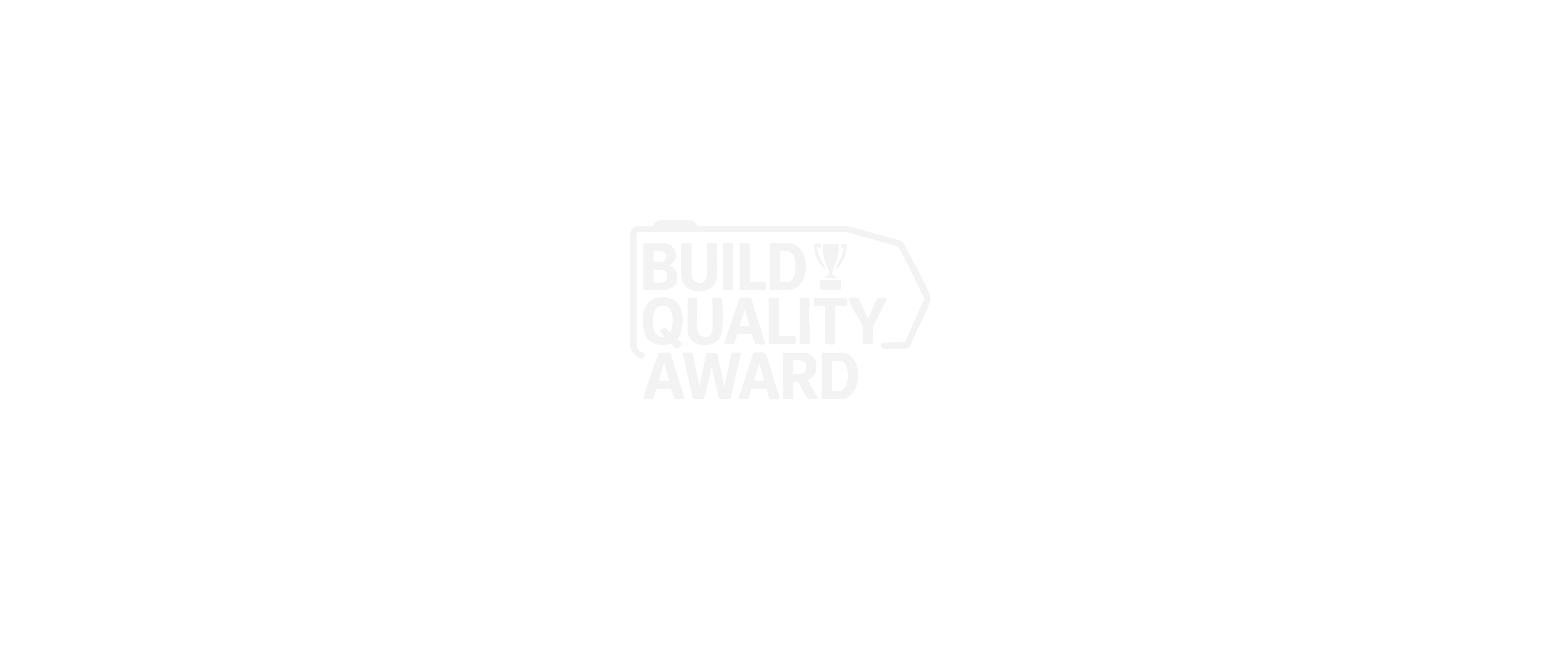 "Build Quality Award" text logo with a trophy icon on a black background.