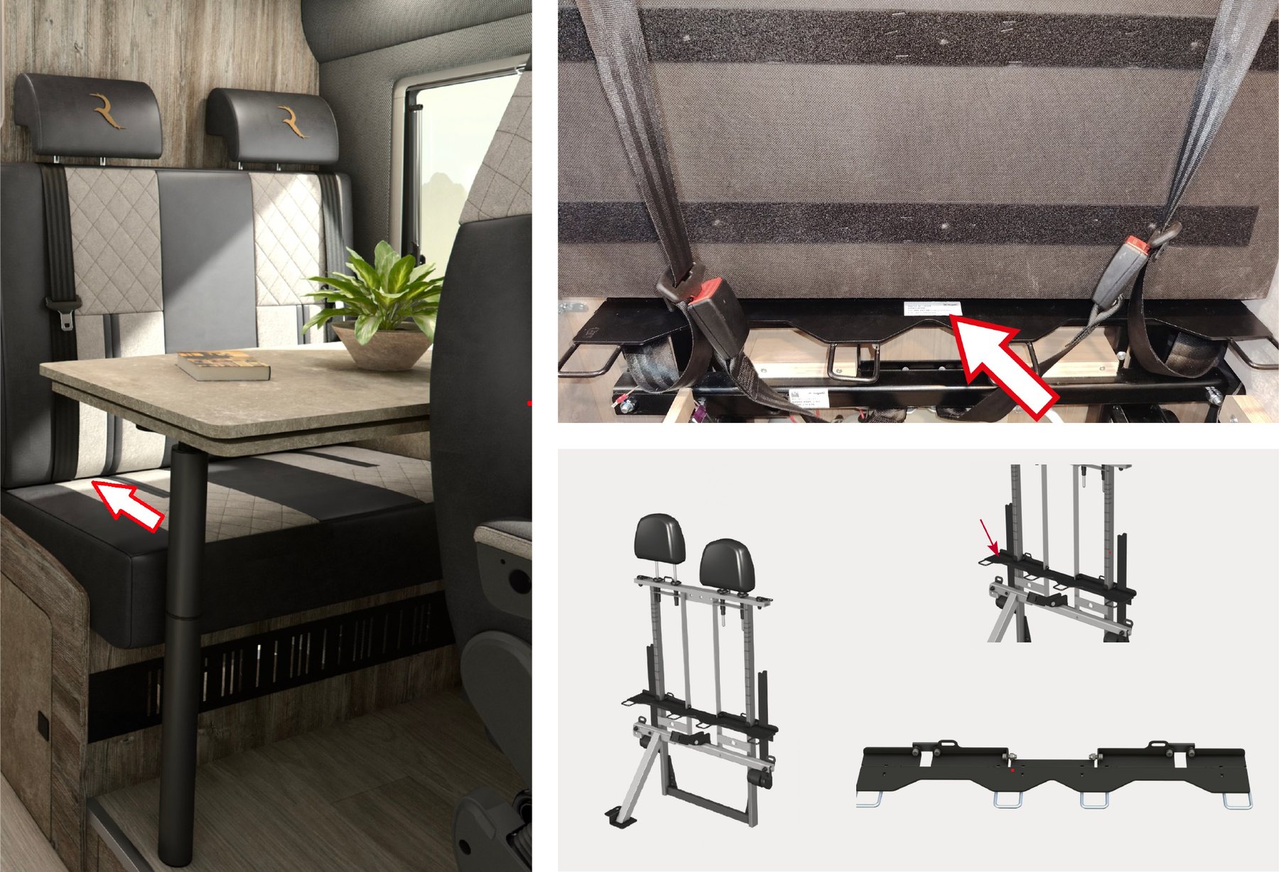 Location of the ISOFIX label: under the rear bench seat, on the bracket (marked with arrows)