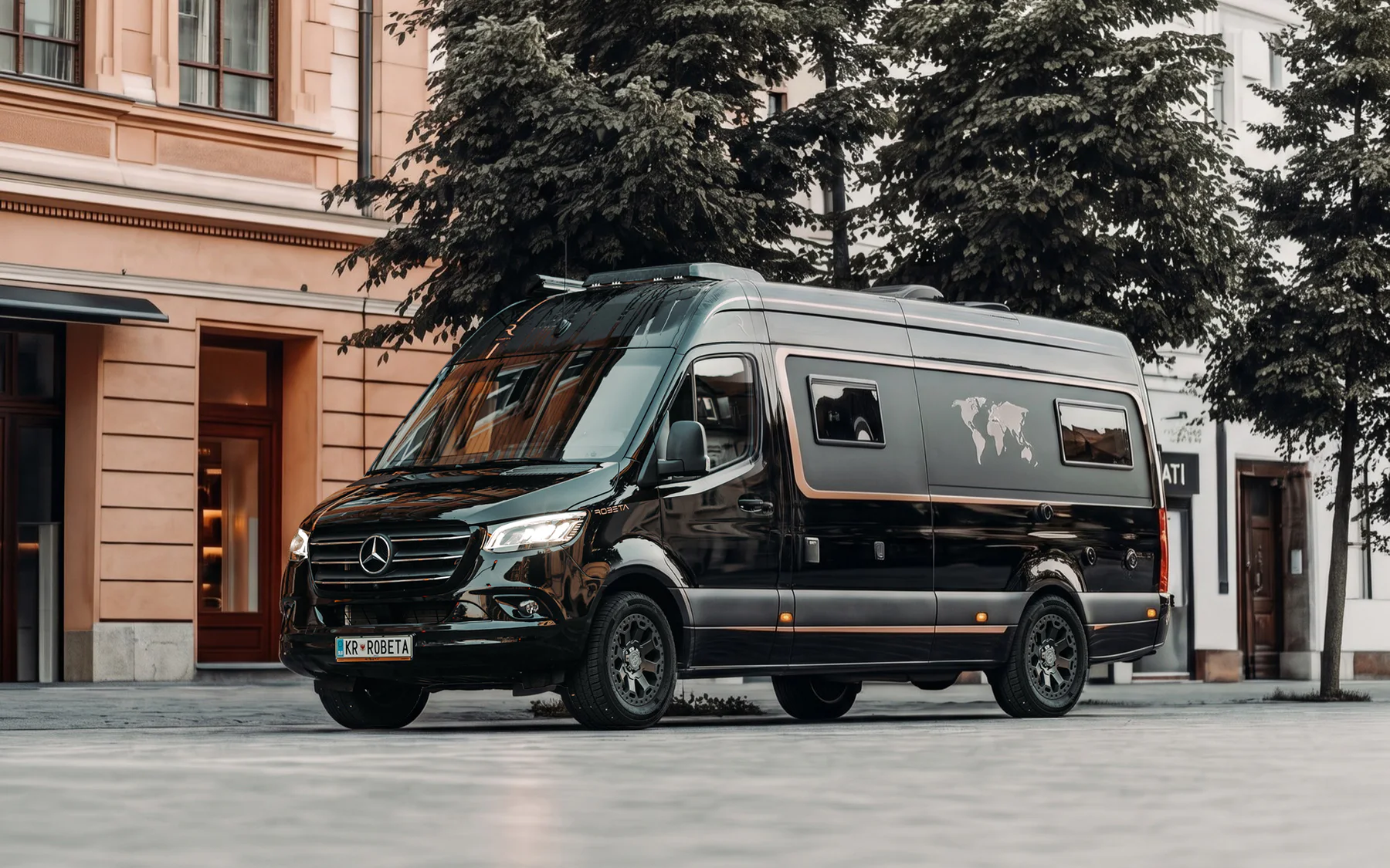 Robeta Hercules Mercedes-Benz campervan in a light studio